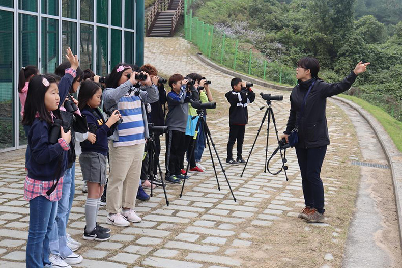 시군뉴스20191106창녕군우포따오기복원센터에서야생따오기를초등학생들이쌍안경으로관찰하고있다.jpg